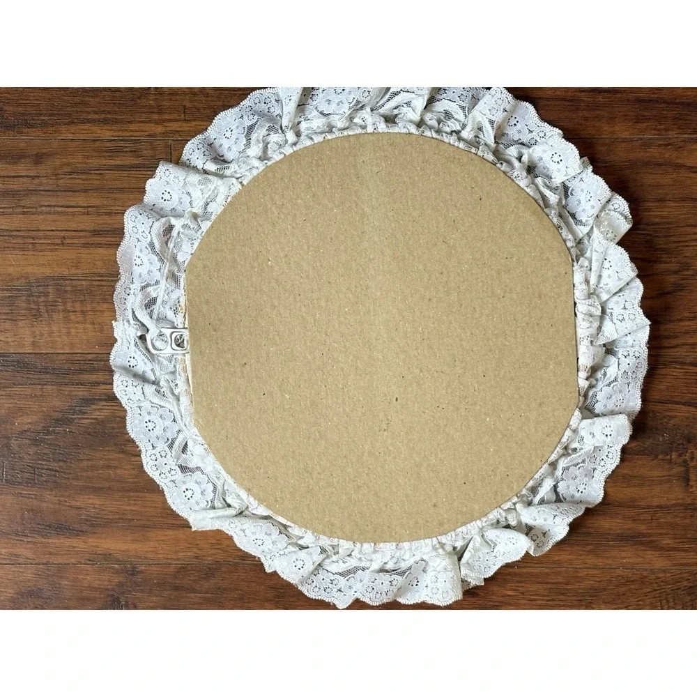 Vtg Goldfinch Bird Fabric Wall Hanging Lace Ruffle Embroidery Hoop Cottagecore